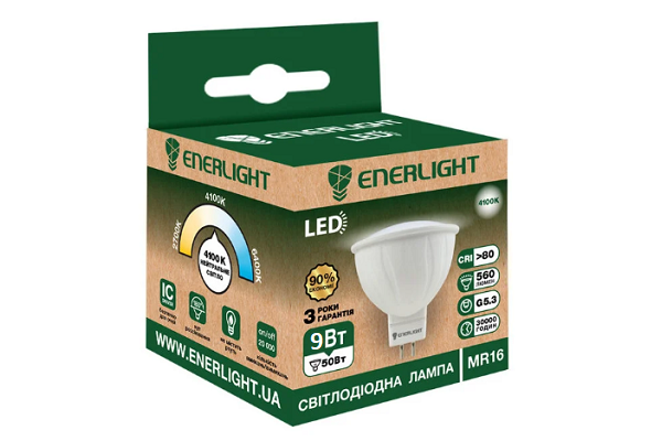 Лампа світлодіодна ENERLIGHT MR16 9Вт 4100K G5.3 ш.к. 4823093505896
