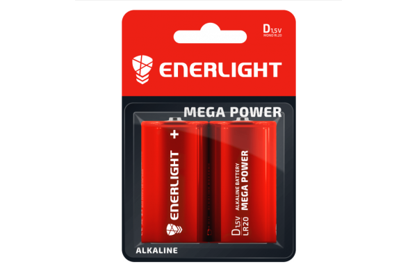 Батарейка ENERLIGHT MEGA POWER D (Бочка) АЛКАЛАЙН (БЛІСТЕР) 2 шт./бл 4823093503403