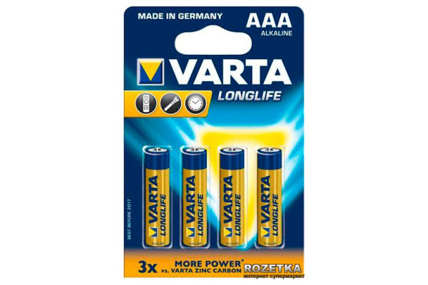 Батарейка VARTA LONGLIFE R-3 АAA Блістер (алкалайн) 4шт/бл 40шт./уп