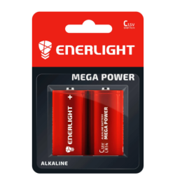 Батарейка ENERLIGHT MEGA POWER C (міні Бочка) АЛКАЛАЙН (БЛІСТЕР) 2 шт./бл 4823093503380